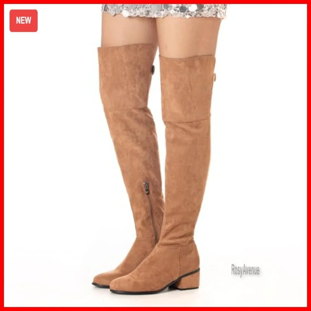 Women's Over-the-Knee Boots with Adjustable Buckle, Side Zipper, 2-Inch Block